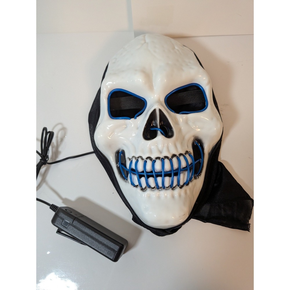 LED Light Up Skull Mask Blue EL Wire Glow Halloween Costume Cosplay Rave